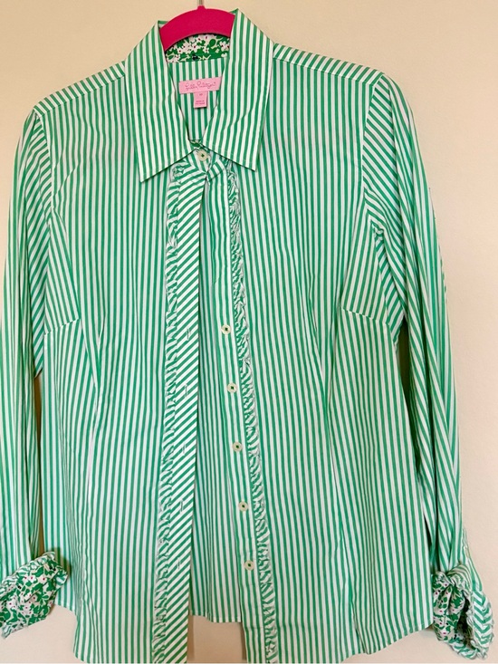 Tops - Lilly Pulitzer green striped button down shirt Sz 10